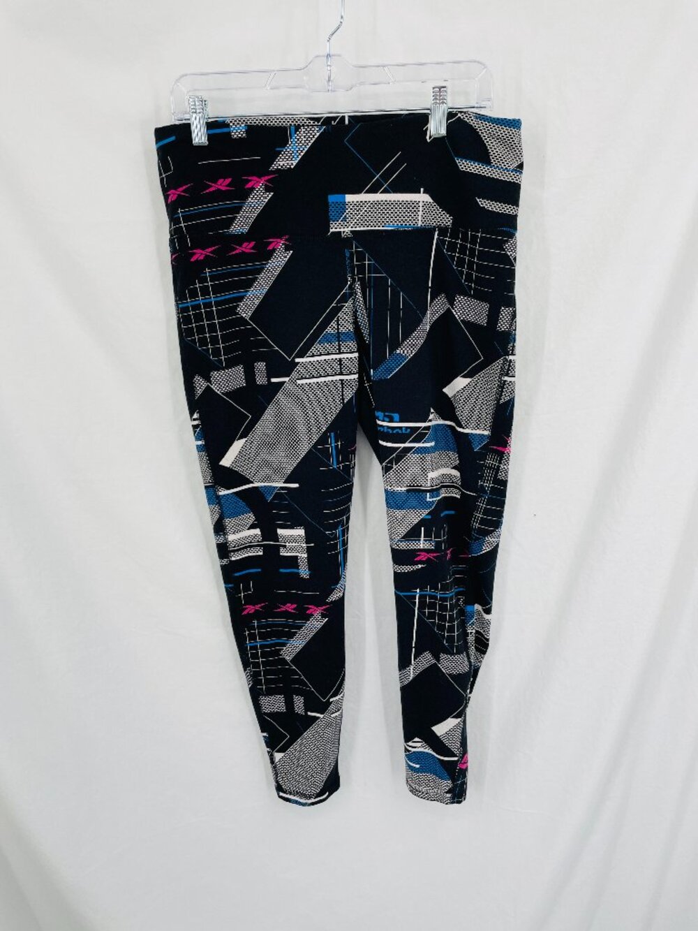 Y2K Style Reebok Women's Athletic Leggings Geometric Print Black Blue Pink